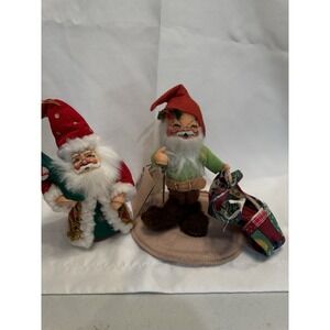 Annalee Santa Claus 7" Tall Christmas Vintage Set Of 2 Sewing Quilt Bag Presents